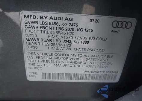 2020 Audi Q5 Premium Plus 45 Tfsi Quattro S Tronic from USA, damaged, VIN WA1BNAFY9L2090488